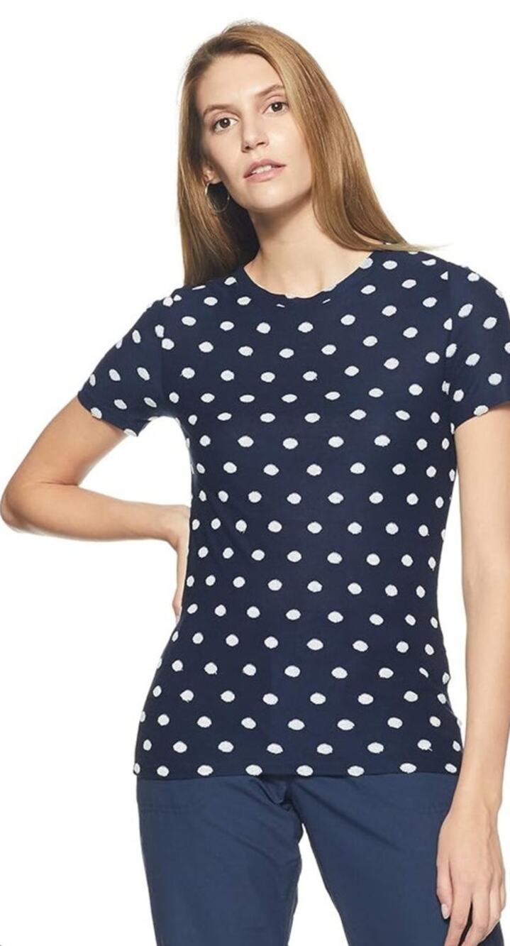 NWT Express Luxe Tee XS Blue Polka Dot Satin Office Chic Minimalist